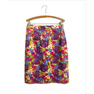 Yellow & Purple FLORAL Pencil Skirt - Twelve by Twelve - Size M